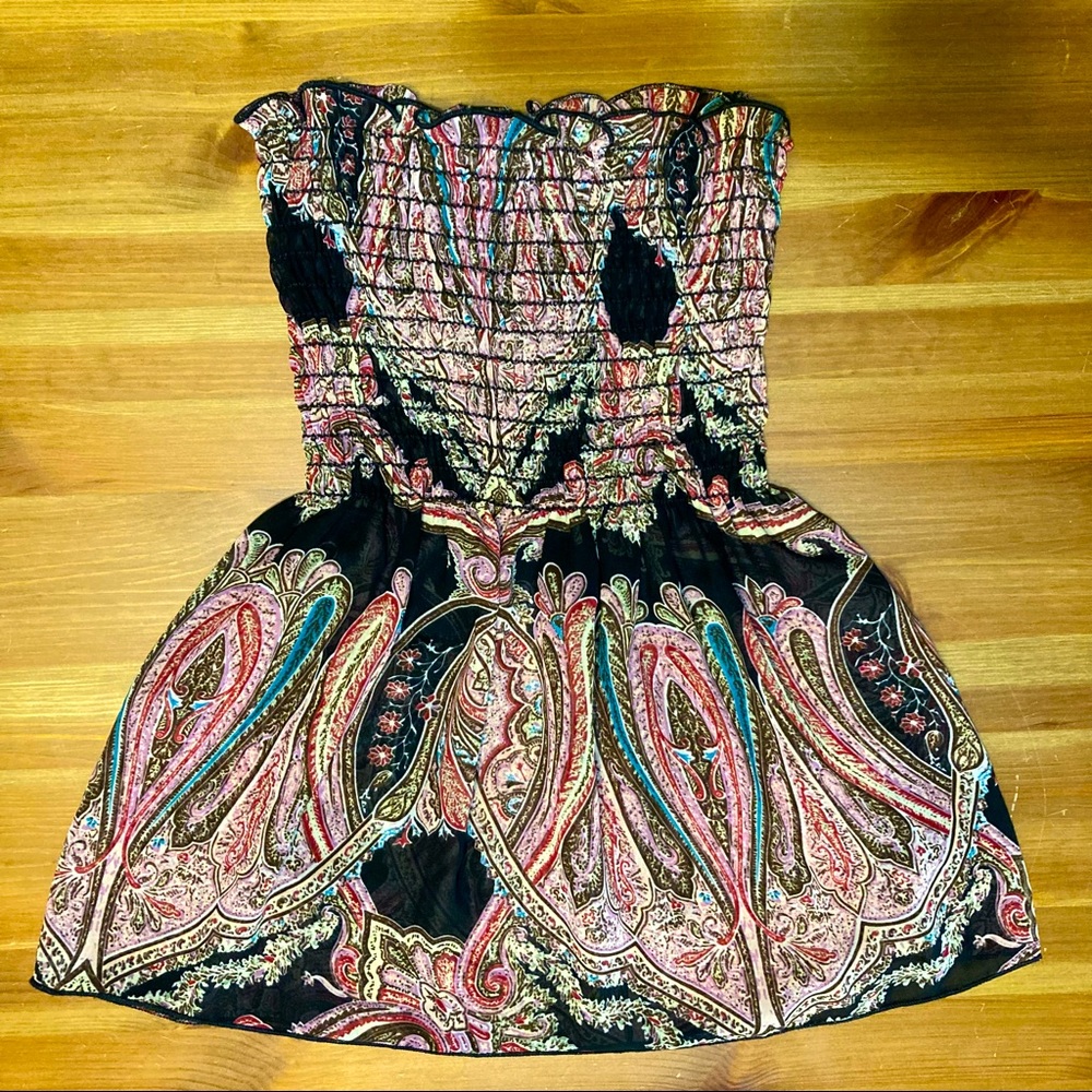 Strapless elastic smocked top XXS